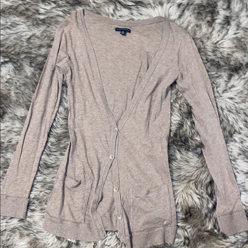 AE button up, tan, cardigan. size SM